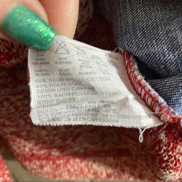 𝅺cecil Vintage Zip Front Sweater with denim patches - Picture 4 of 7